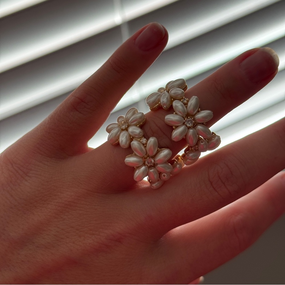 House of Harlow 1960 Gold & Pearl Daisy Post Hoop Earrings - Picture 2 of 6